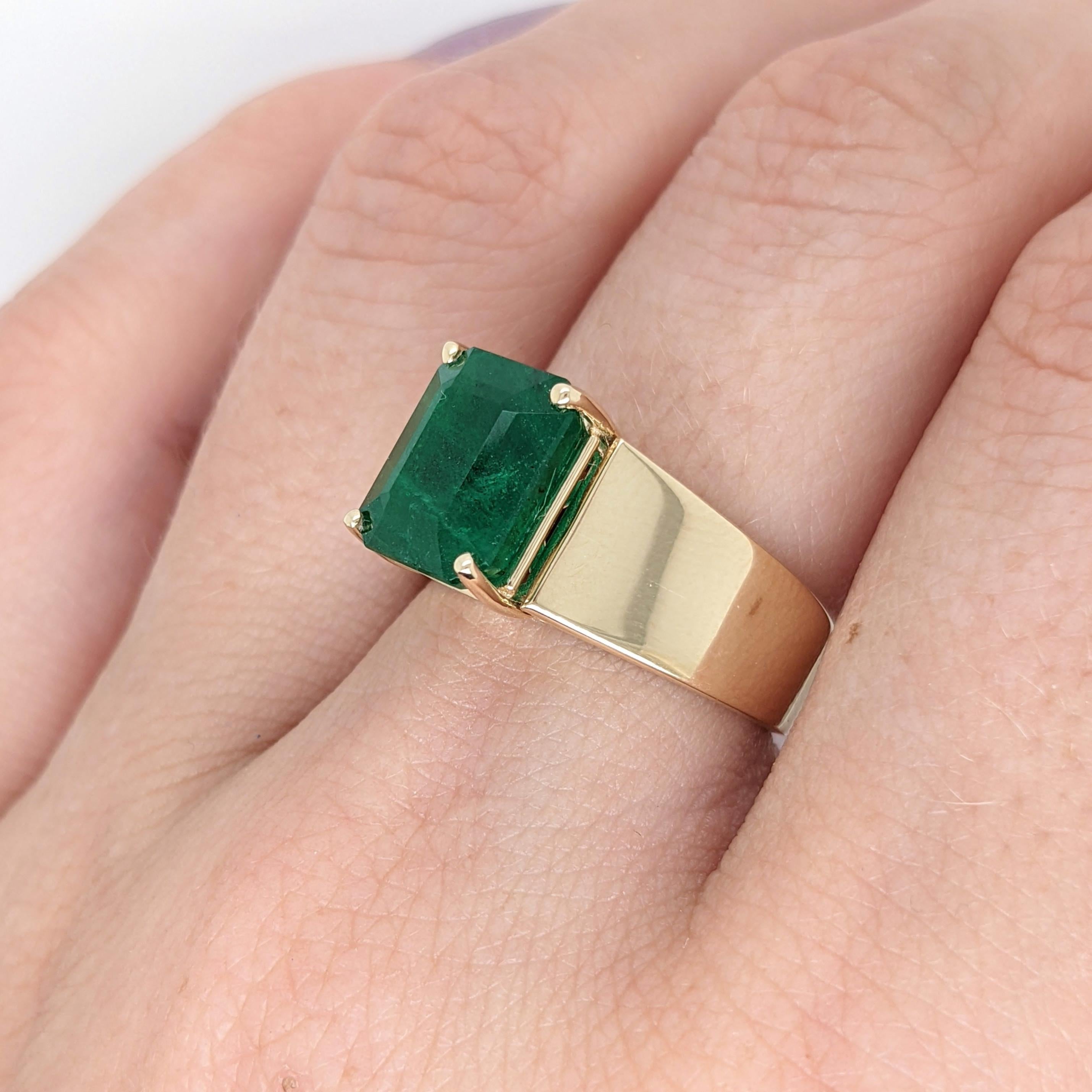 6 carat Zambian Emerald Cigar Band Ring in 14K Yellow Gold  Emerald Cut 10x8mm 1