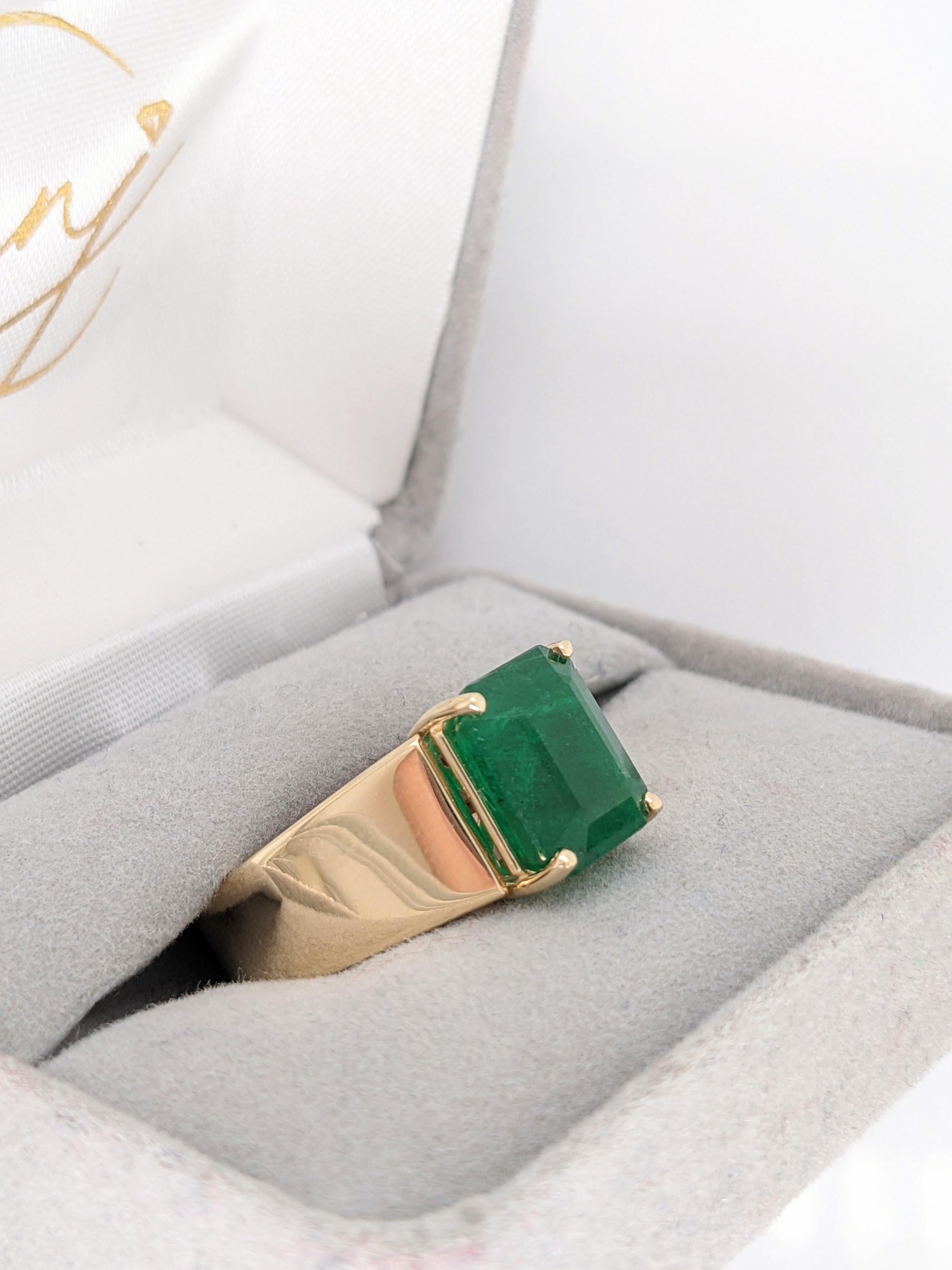 6 carat Zambian Emerald Cigar Band Ring in 14K Yellow Gold  Emerald Cut 10x8mm 3