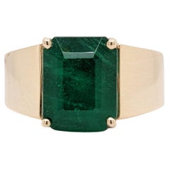 6 carat Zambian Emerald Cigar Band Ring in 14K Yellow Gold  Emerald Cut 10x8mm