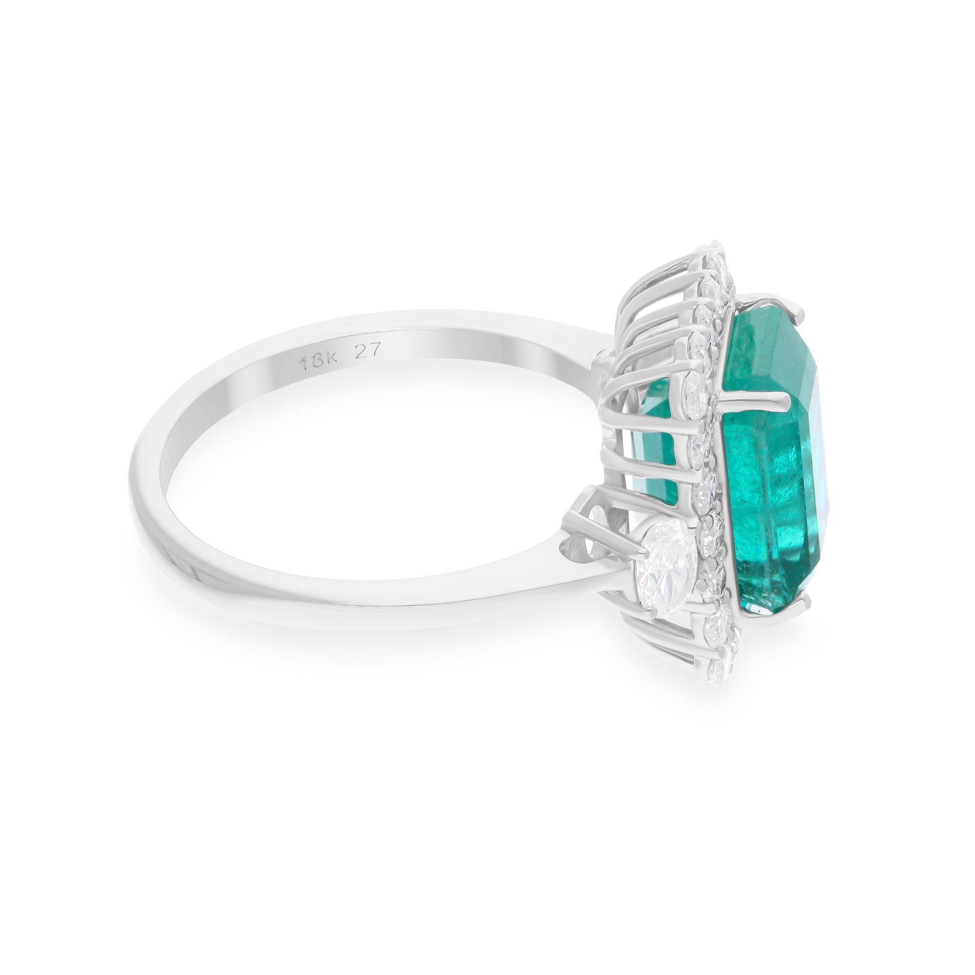 Natürlicher sambischer Smaragd-Cocktailring SI/H Diamant 18 Karat Weißgold Schmuck (Smaragdschliff) im Angebot