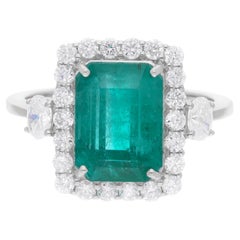 Esmeralda zambiana natural Anillo de cóctel SI/H Diamante Joyas de oro blanco de 18 quilates