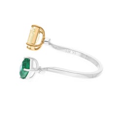 1ct Zambian Emerald & Natural Diamond Cuff Ring 18K Yellow & White Gold