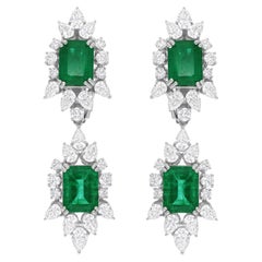 Orecchini a pendente di smeraldo naturale dello Zambia SI/H Diamond Gioielli in oro bianco 14 carati
