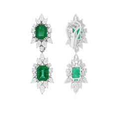 Orecchini a pendente di smeraldo naturale dello Zambia SI/H Diamond Gioielli in oro bianco 18 carati