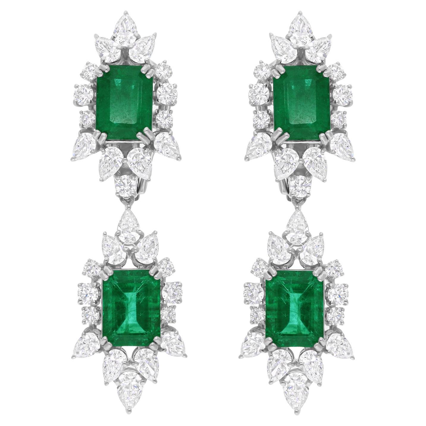 Orecchini a pendente di smeraldo naturale dello Zambia SI/H Diamond Gioielli in oro bianco 18 carati