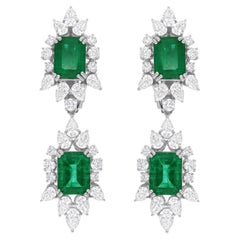 Pendientes colgantes de esmeralda natural de Zambia SI/H Diamante Joyas de oro blanco de 18 quilates