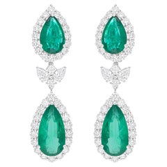 Pendientes colgantes de esmeralda natural de Zambia SI/H Diamante Joyas de oro blanco de 18 quilates