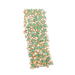 Natural 16.96cts Zambian Emerald & 6.15cts Diamond Bracelet in 14k Gold