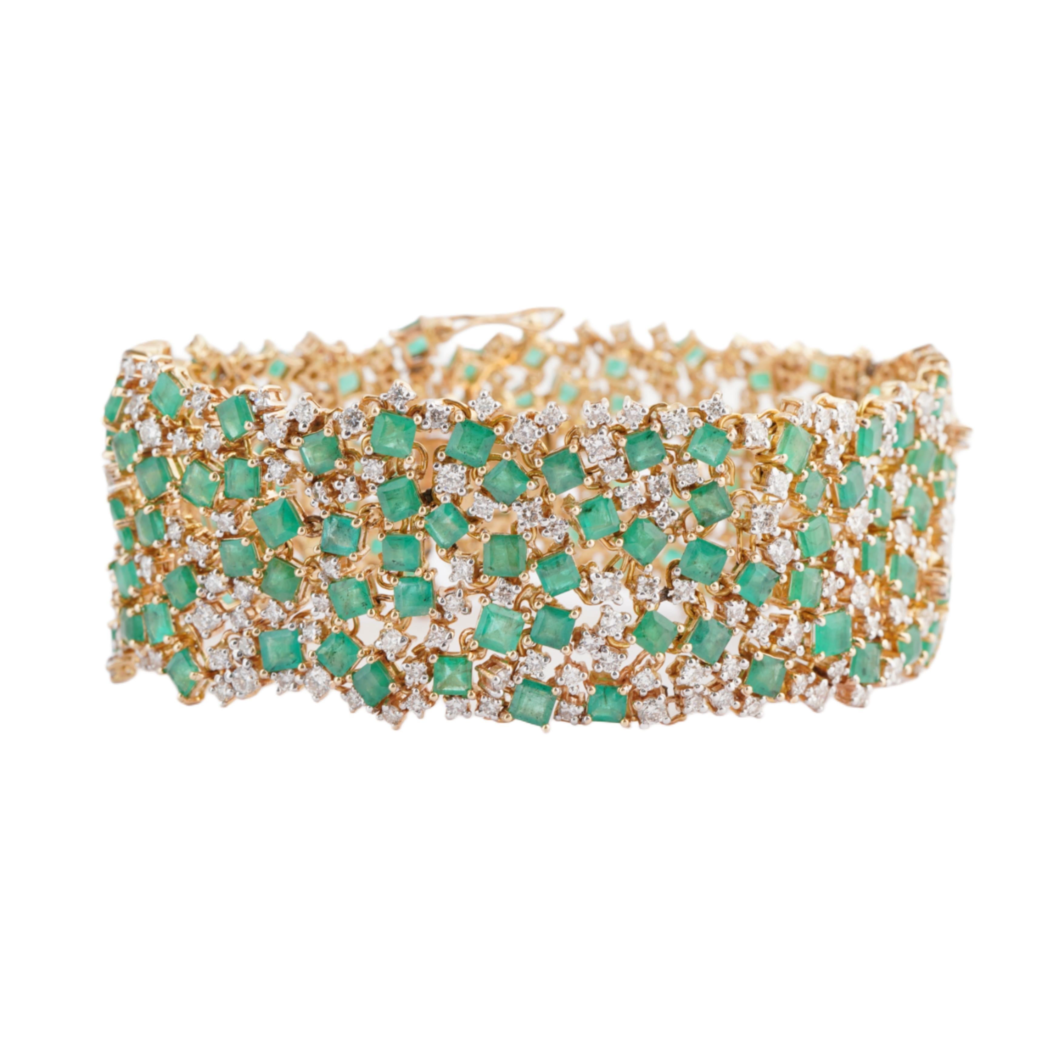 Natural Zambian emerald diamond bracelet in 14k gold en Nuevo estado para la venta en jaipur, IN