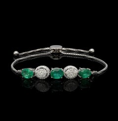 Natural Zambian Emerald & Diamond Bracelet in 18k Gold