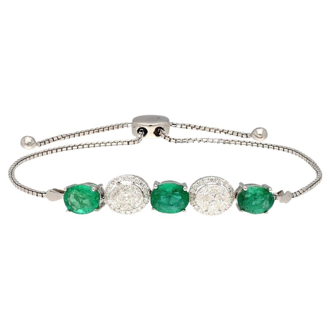 Esmeralda natural de Zambia Pulsera de diamantes en oro de 18 quilates