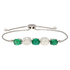 Natural Zambian Emerald & Diamond Bracelet in 18k Gold