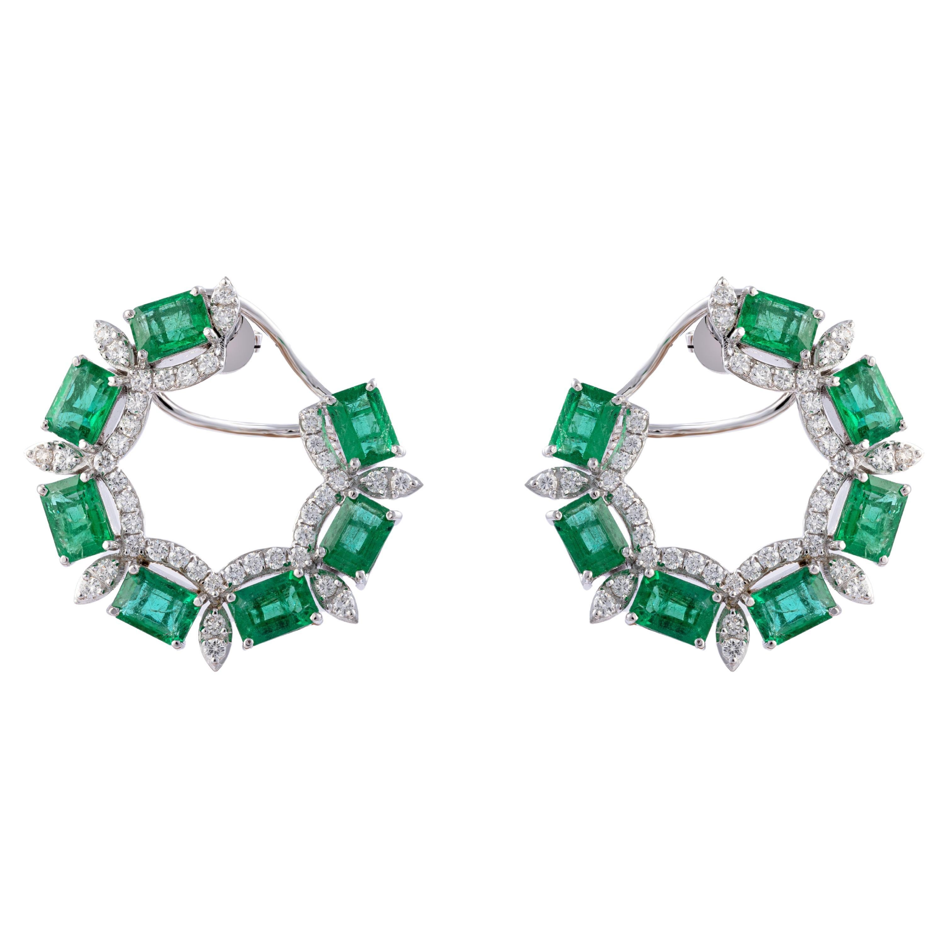 Natural Zambian Emerald Diamond Earring in 14k Gold