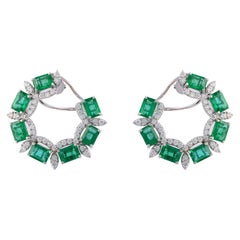 Natural Zambian Emerald Diamond Earring in 14k Gold