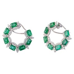 Natural Zambian Emerald 13.04cts &2.25cts Diamond Earring in 14k Gold