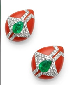 Natural Zambian Emerald & Diamond Earring in 18k Gold
