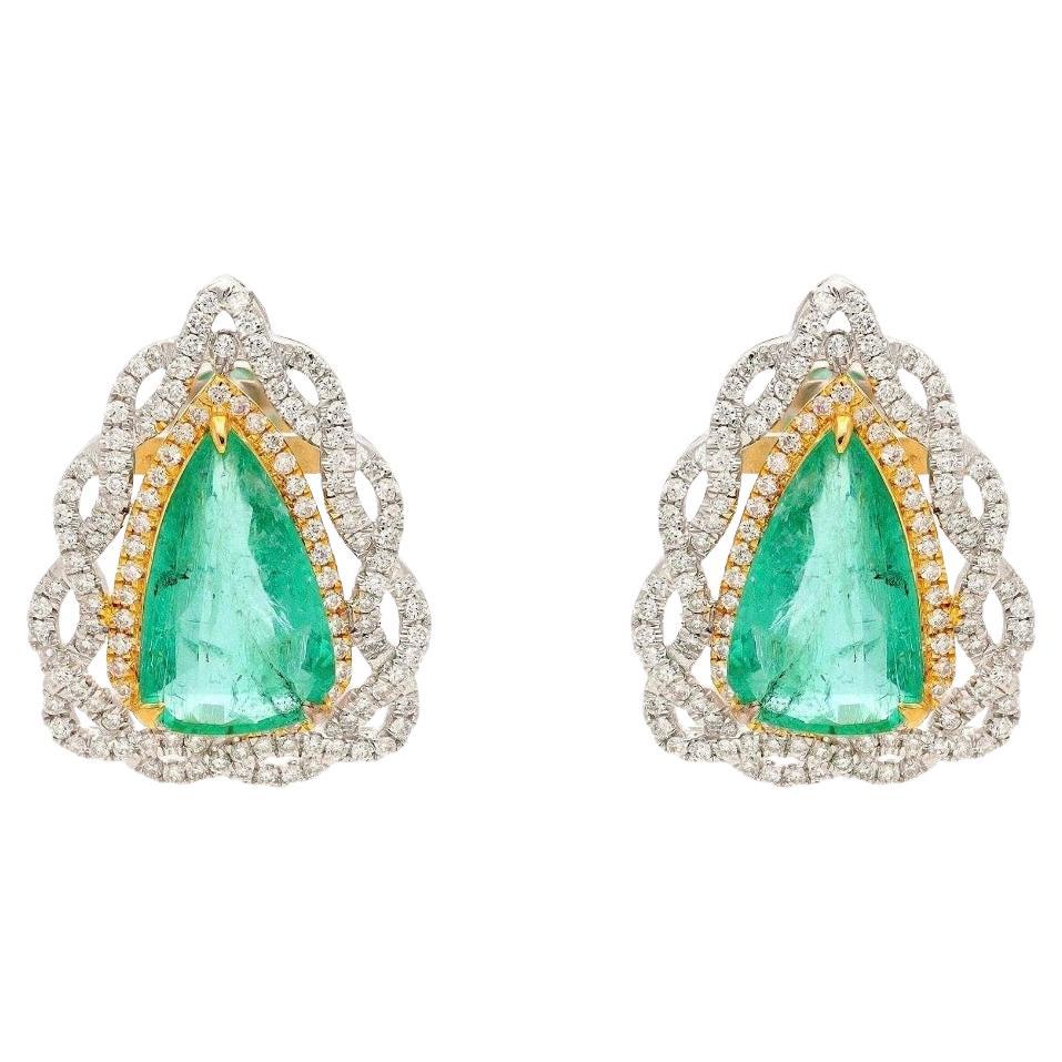 Natural Zambian Emerald 
Diamond Earring in 18k Gold