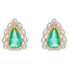 Natural Zambian Emerald 
Diamond Earring in 18k Gold