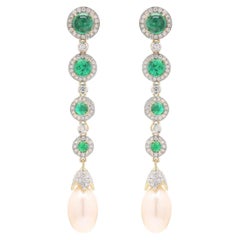 Natural Zambian Emerald & Diamond Earring in 18k Gold