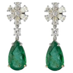 18K Gold Emerald and Diamond Stud Earrings, 1.48 Ct