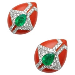Natural Zambian Emerald & Diamond Earring in 18k Gold