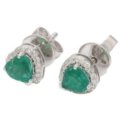 Natural zambian emerald diamond earrings in 18k gold