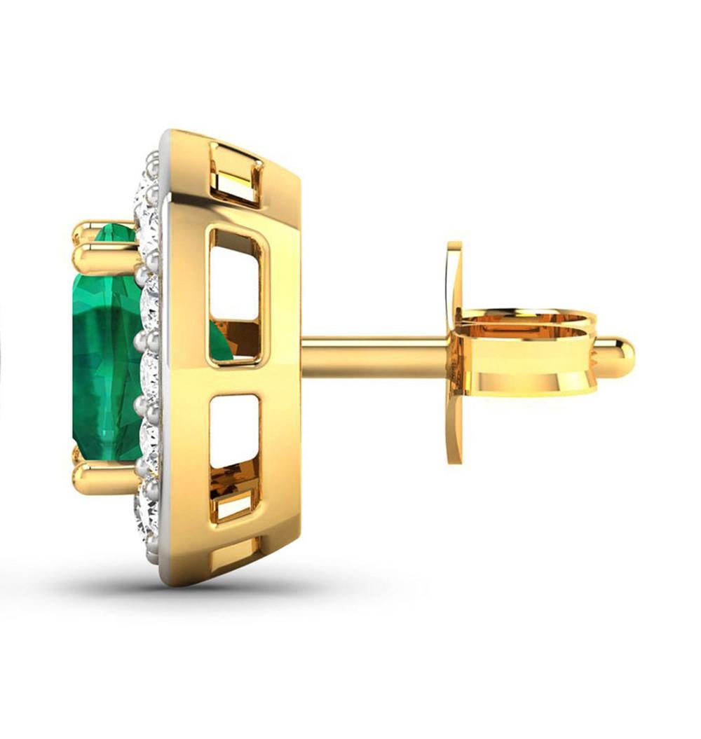 It comes with the appraisal by GIA GG/AJP 
Zambian Emerald = 1.80  Carats
Cut: Cushion
Stone Size: 6 x 6 mm
Diamonds = 0.45 Carats
Metal: 14K Yellow Gold
Post With Friction Back
Height: 5.5 mm
Width: 10.5 mm
Length: 10.5 mm