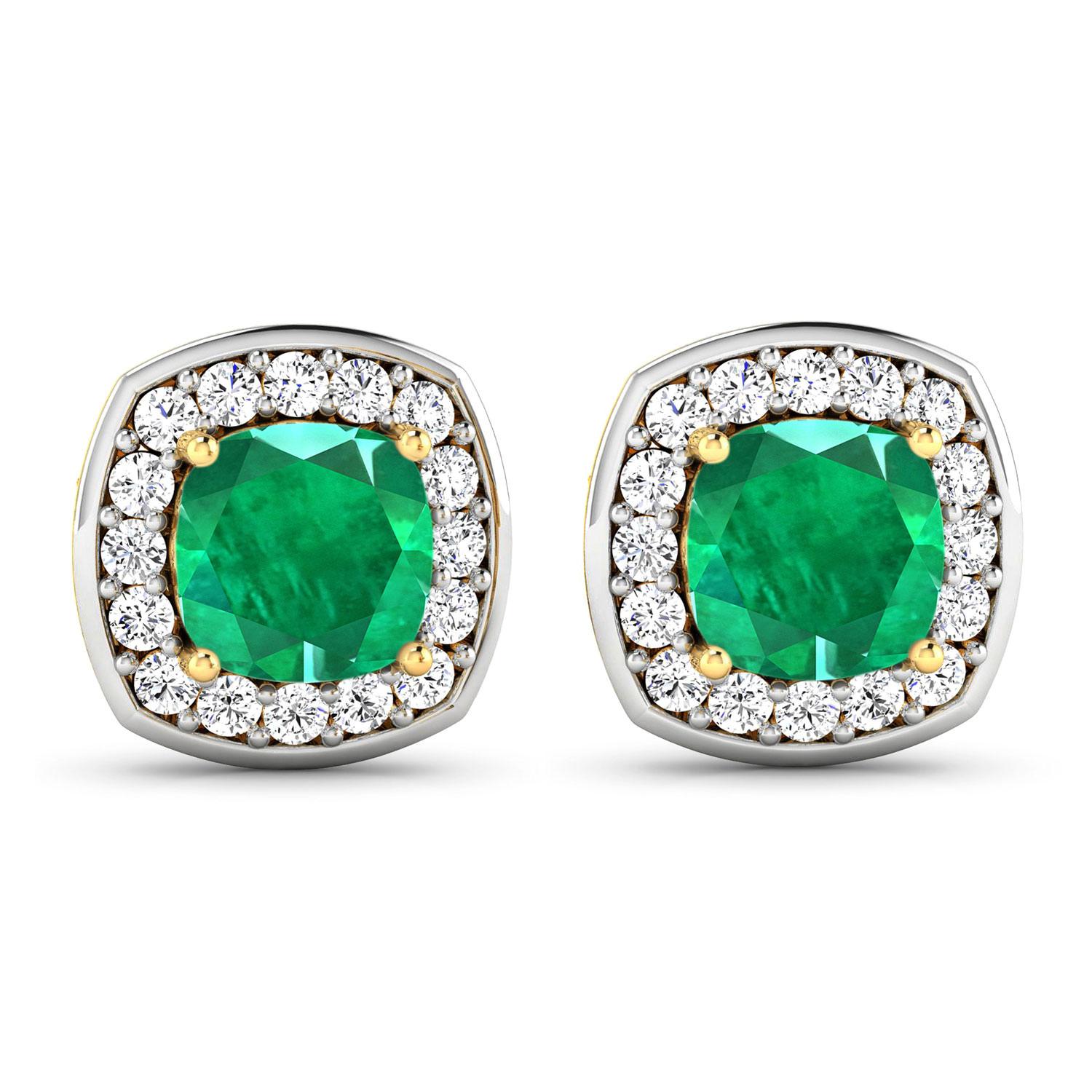 Natural Zambian Emerald & Diamond Earrings Total 2.25 Carats 14k Yellow Gold In Excellent Condition In Laguna Niguel, CA
