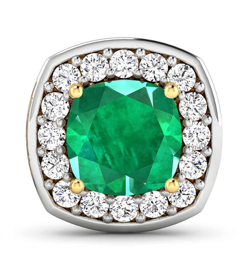 Women's Natural Zambian Emerald & Diamond Earrings Total 2.25 Carats 14k Yellow Gold