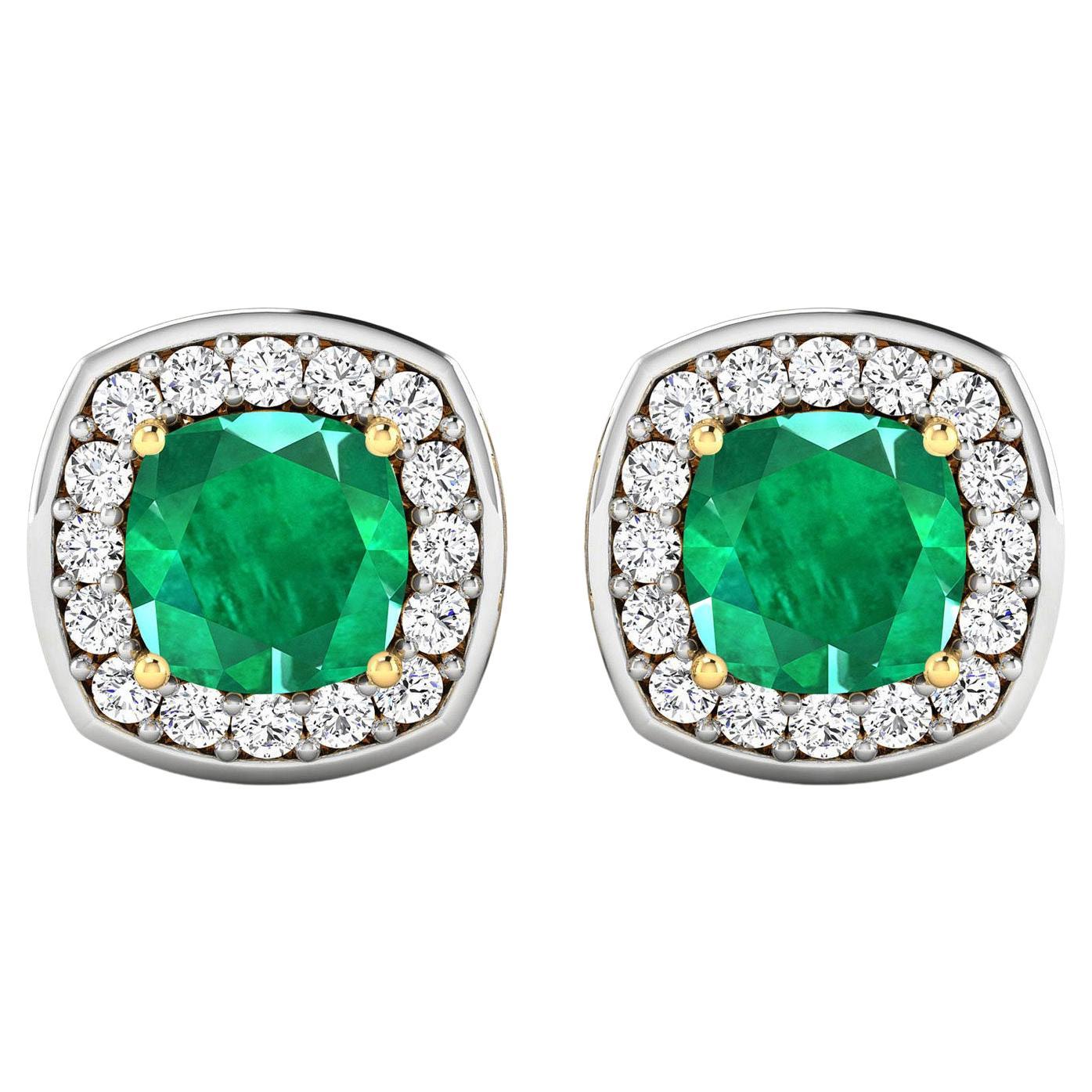 Natural Zambian Emerald & Diamond Earrings Total 2.25 Carats 14k Yellow Gold