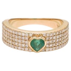 Natural Zambian emerald diamond heart ring 18k gold