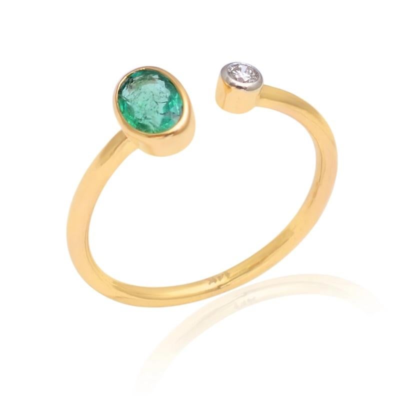 Natural Zambian Emerald & Diamond Ring 14K Gold im Angebot 5