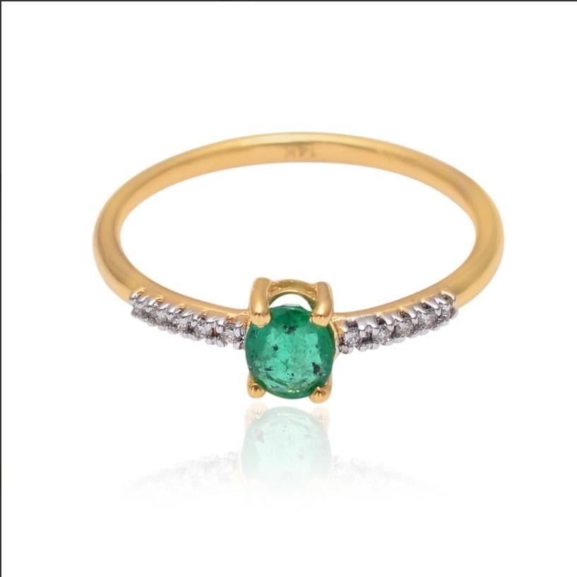Natural Zambian Emerald & Diamond Ring 14K Gold im Angebot 5