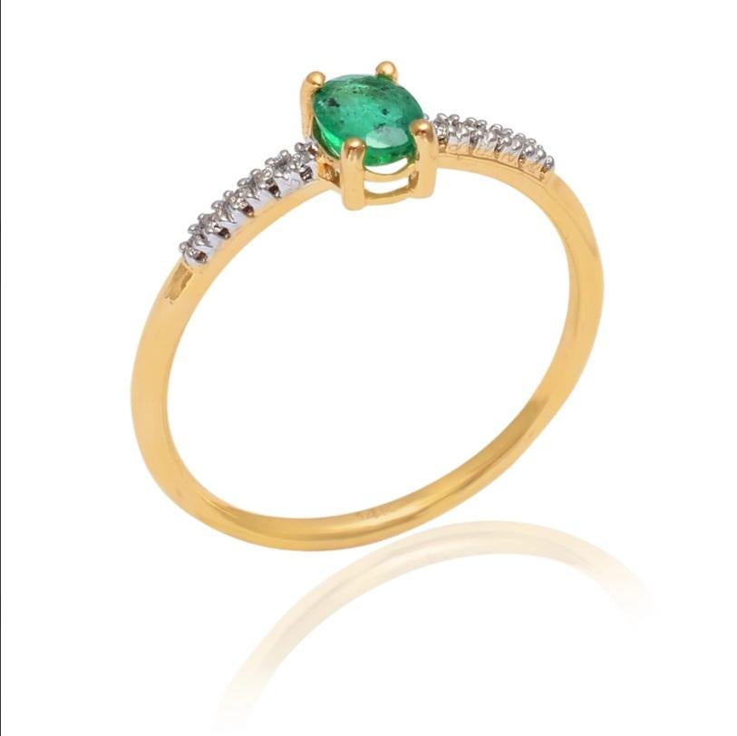 Natural Zambian Emerald & Diamond Ring 14K Gold im Angebot 10