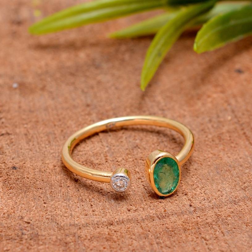 Natural Zambian Emerald & Diamond Ring 14K Gold (Asscher-Schliff) im Angebot