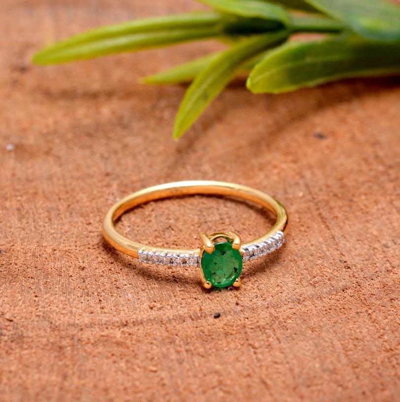Natural Zambian Emerald & Diamond Ring 14K Gold (Asscher-Schliff) im Angebot