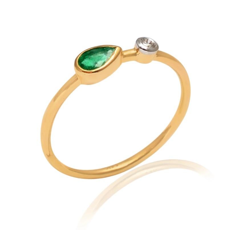 Natural Zambian Emerald & Diamond Ring 14K Gold en Nuevo estado para la venta en jaipur, IN