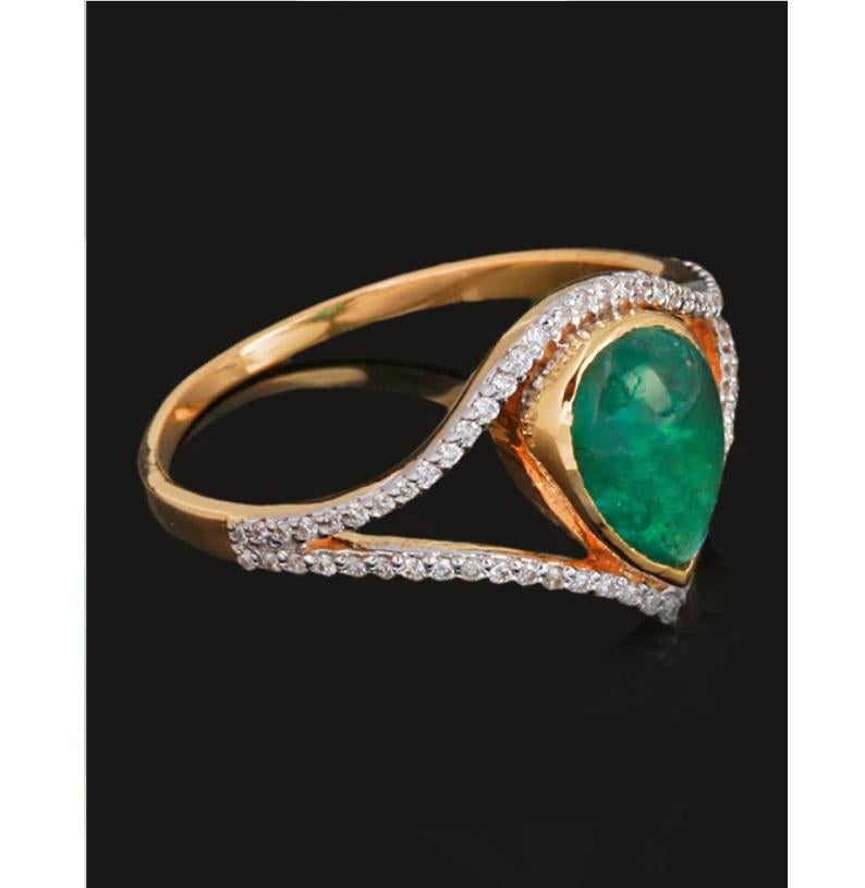Natürlicher sambischer Smaragd & Diamantring 14K Gold im Zustand „Neu“ im Angebot in jaipur, IN