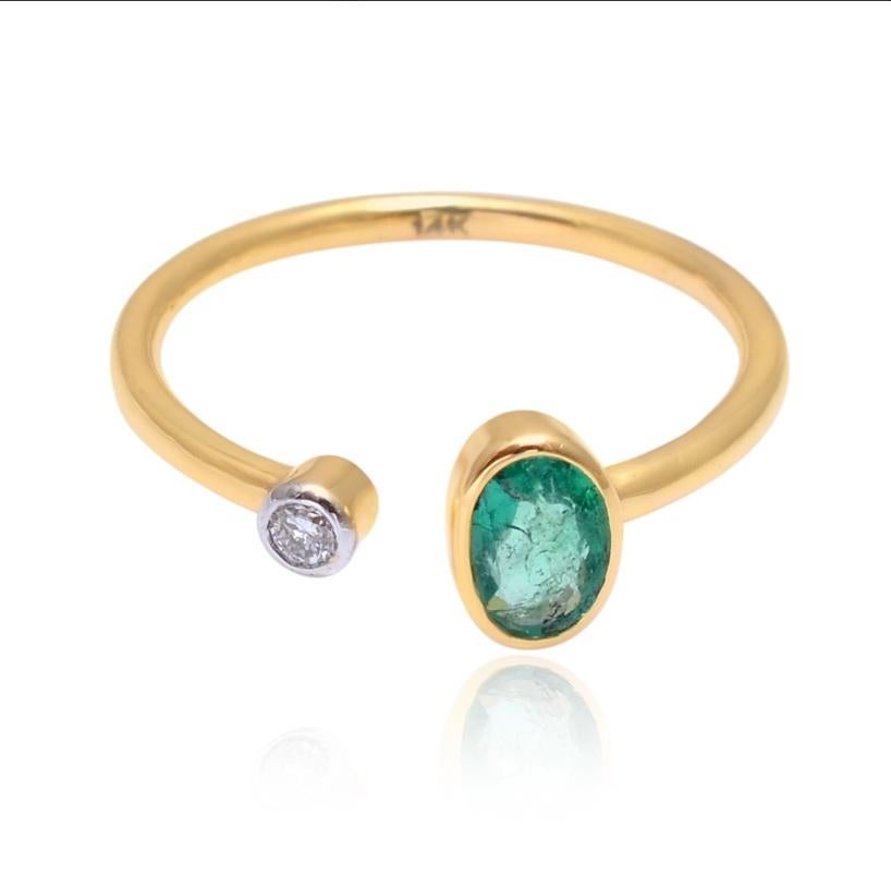 Natural Zambian Emerald & Diamond Ring 14K Gold im Angebot 1