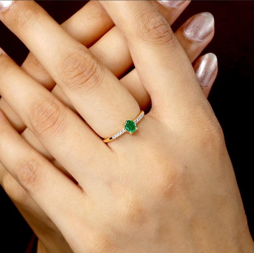 Natural Zambian Emerald & Diamond Ring 14K Gold im Angebot 1