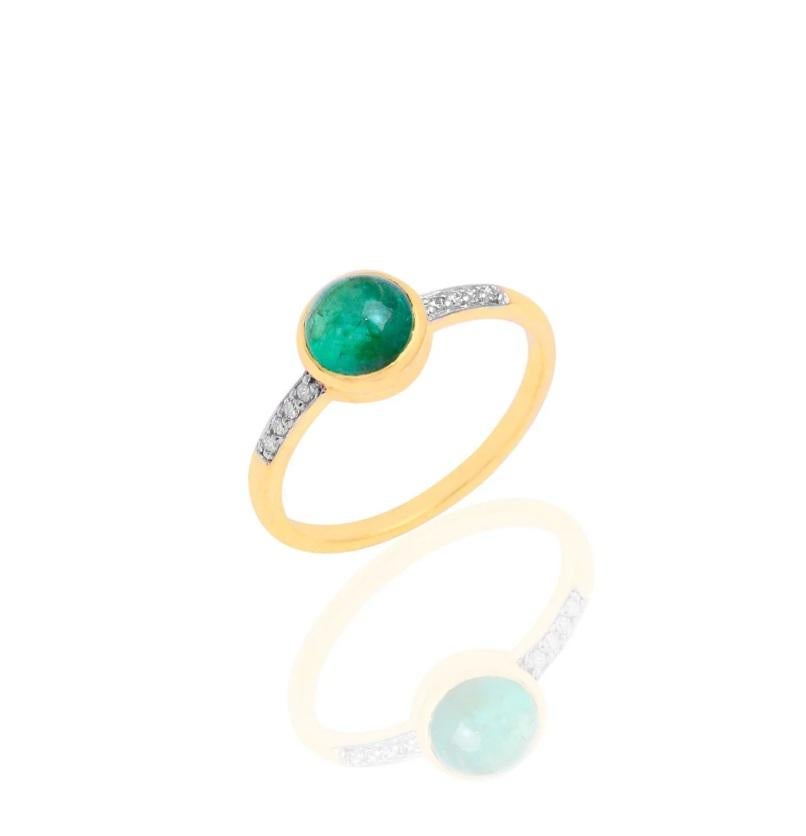Natural Zambian Emerald & Diamond Ring 14K gold For Sale 1