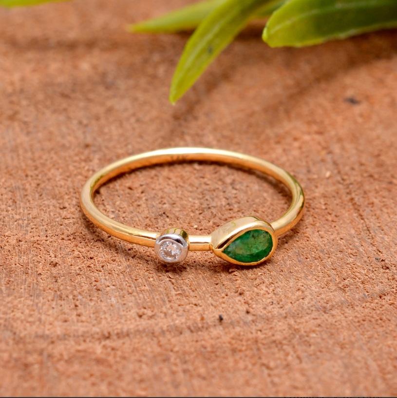 Natural Zambian Emerald & Diamond Ring 14K Gold en venta 3