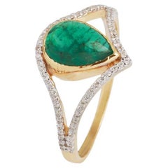 Anello con smeraldo naturale dello Zambia e diamanti in oro 14K