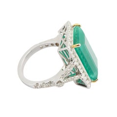 Radiant 14k Yellow Gold Zambian Emerald & Diamond Halo Ring, 10.09cts