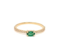 Natural 0.340cts Zambian Emerald & 0.130cts Diamond Ring in 14k Gold