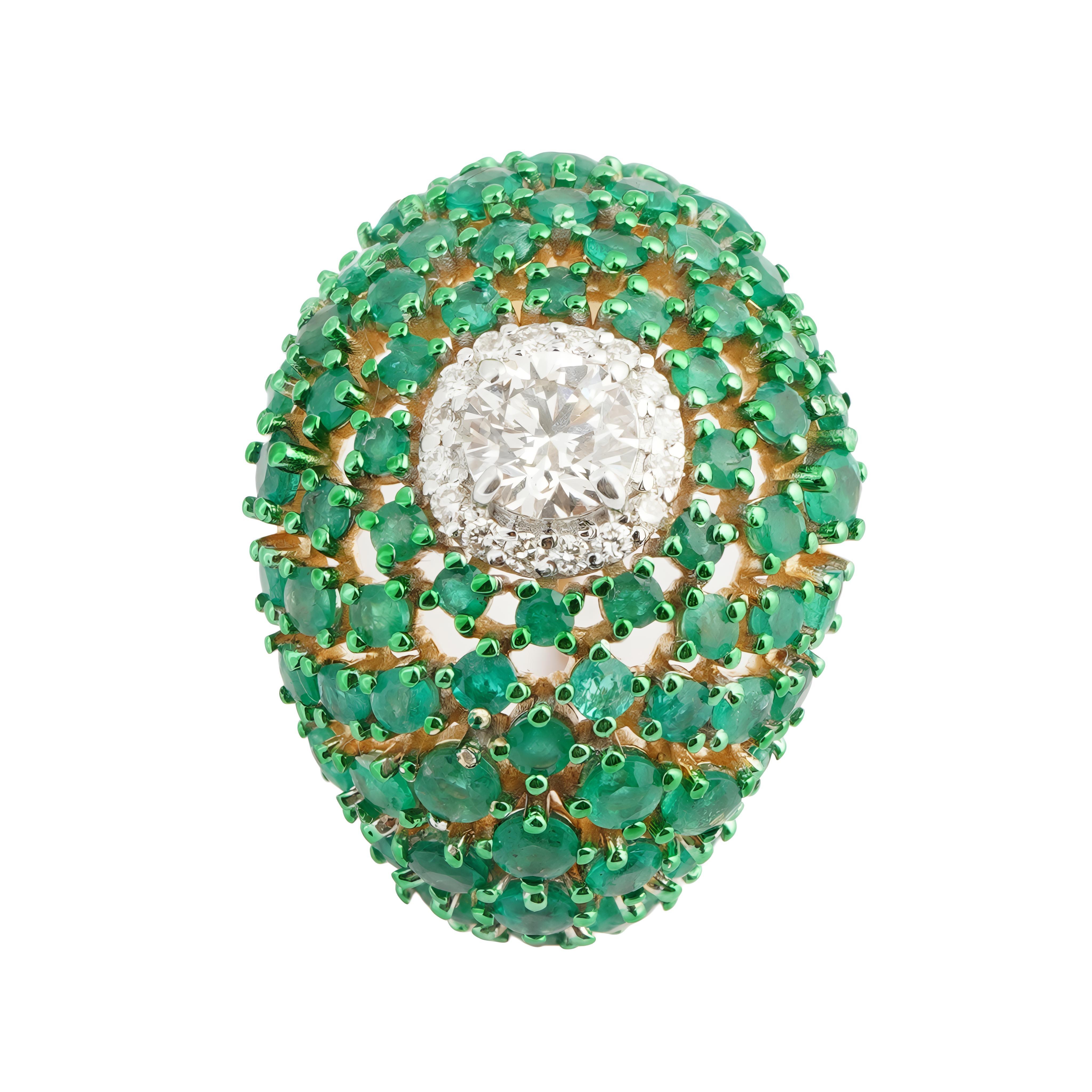 De las mujeres Natural Zambian emerald diamond ring in 14k gold en venta