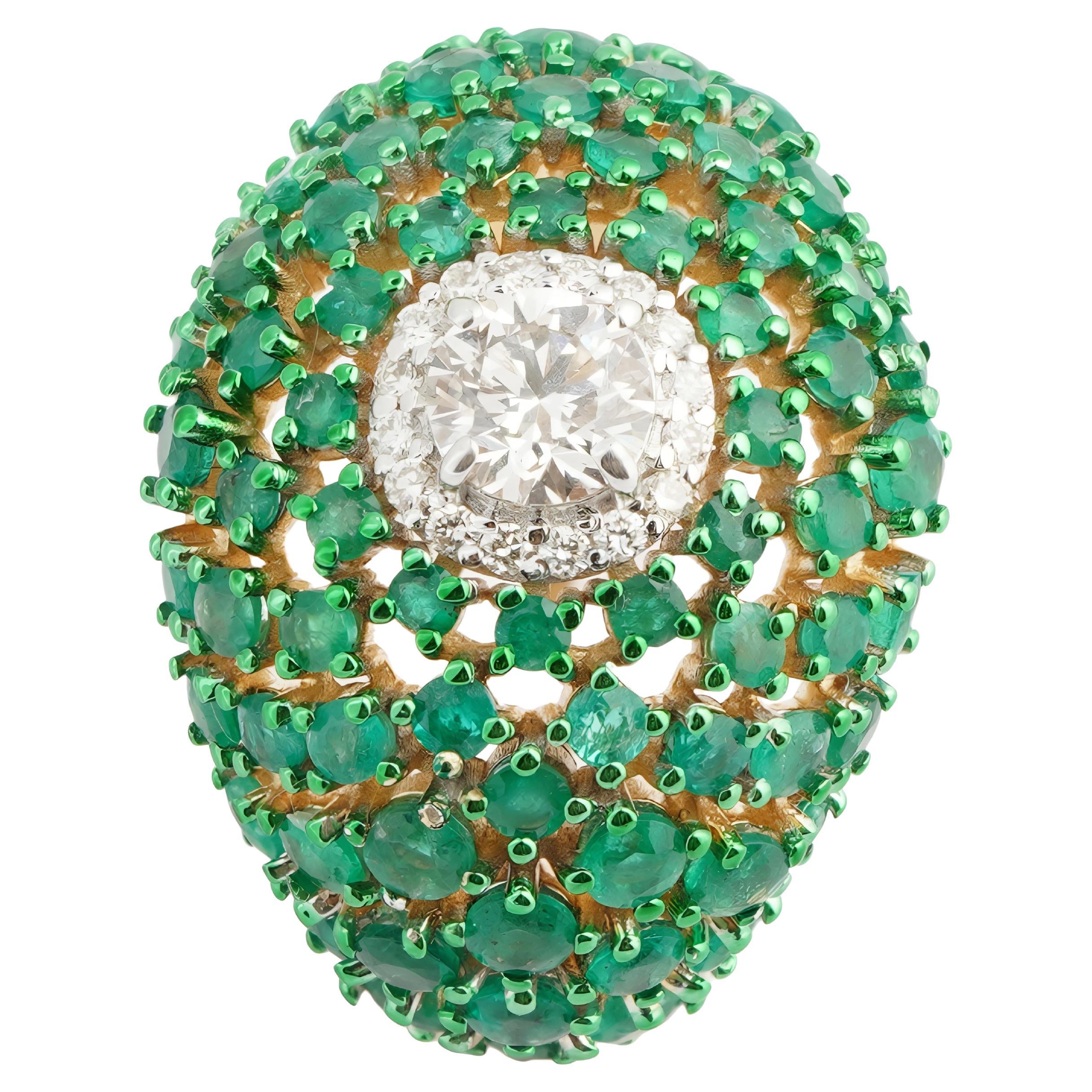 Natural Zambian emerald diamond ring in 14k gold