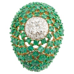 Natural Zambian emerald diamond ring in 14k gold