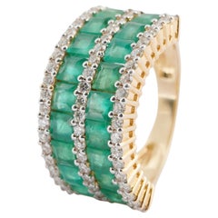 Natural Zambian emerald diamond ring in 14k gold