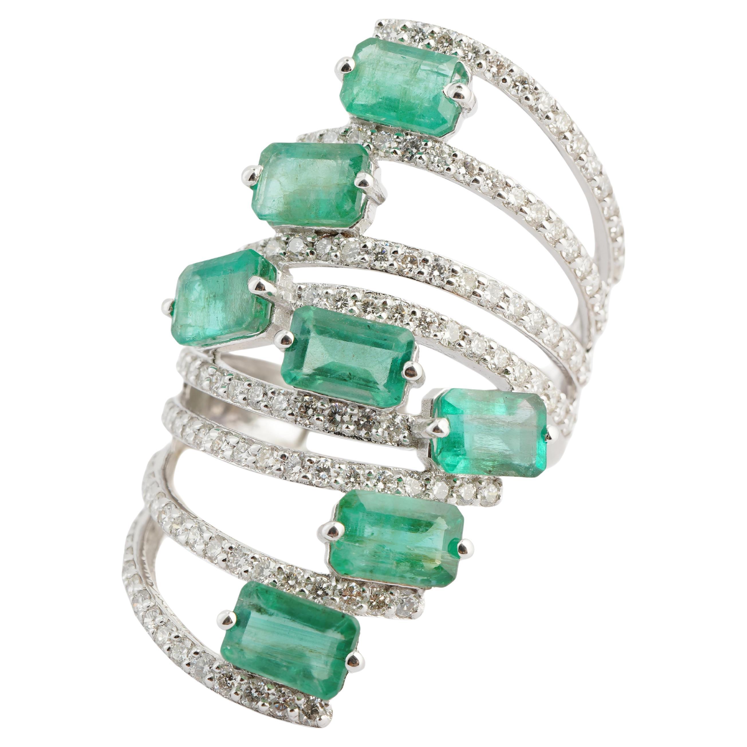 Natural Zambian emerald diamond ring in 14k gold
